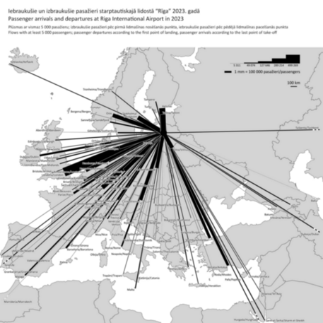 Map - Passenger arrivals and depatrures at Riga International Airport in 2023