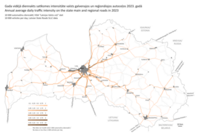 Map - Annual average daily traffic intensity on the state main and regional roads in 2023