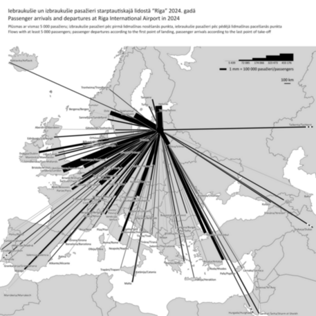 Map - Passenger arrivals and depatrures at Riga International Airport in 2024