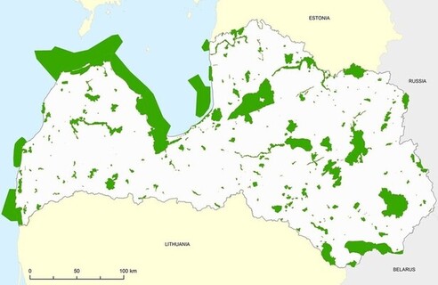 Map of Latvia with Protected Areas (Natura 2000)