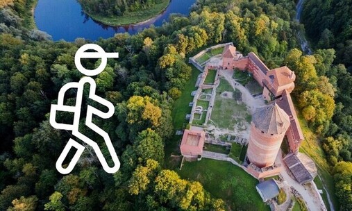  Picture - Top view of Turaida castle, pictogram with tourist