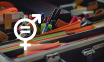 Image - close-up of stationery, pictogram with gender equality symbol