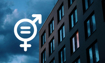 Picture - house with many windows, pictogram with gender equality symbol