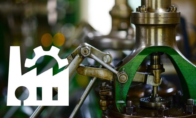 Close-up image of a mechanical machine, pictogram with factory