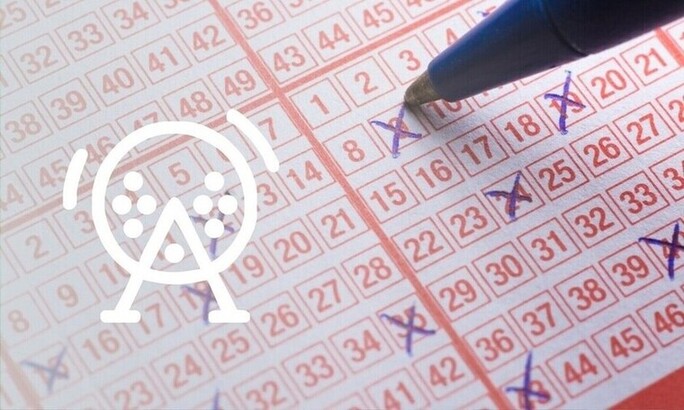 Skaitļu loterijas izlozes biļete tuvplānā, piktogramma ar lototronu