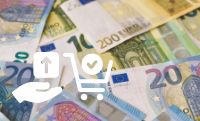 In the background, an image of money, pictograms representing supply and use