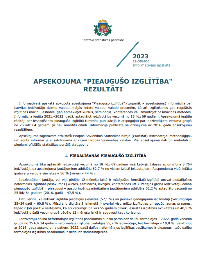 Publikācijas pirmā lapa ar tekstu