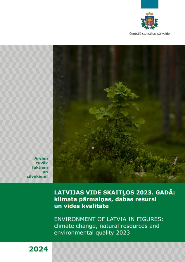 Publikācijas vāka attēls ar ozola stādiņu mežā.