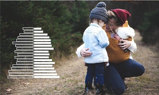  Picture - a woman with two small children on a forest trail