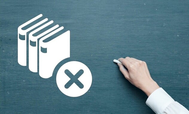 Picture - Blackboard with hand holding chalk, pictogram with books