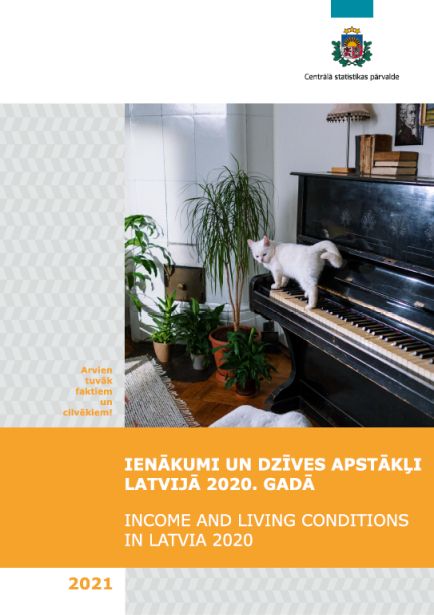 Publication's cover picture -A white cat perched on piano in the living room